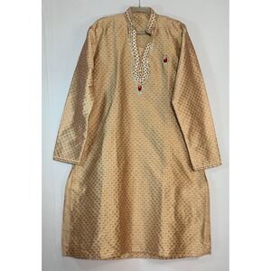 Gold Embroidered size 42 Kurta Beaded Neckline & Crystal Embellishments NWOT